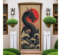 Flots Sticker Porte Dragon aquarelle 83x204 cm Autocollant Mural 3D Trompe-l’Œil Auto-adhésif Papier Peint Porte Chambre Salle de Bain Décoration