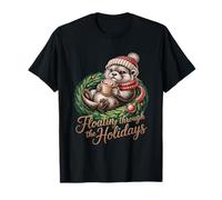 Flottant à Travers Les Vacances Mignon Loutre de Noël T-Shirt