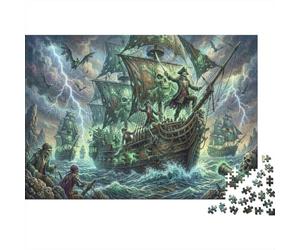 Flotte de Pirates fantômes Puzzle en Bois 500 Pièces Adultes Et Enfants,Dès 14 Ans,Anti-Stress,Casse-tête,Détente,Déco Murale, Premium,Bois,Jeu Éducatif,Défi (52x38cm)