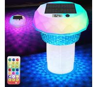 Flotteur de chlore de piscine à énergie solaire avec thermomètre numérique et lumière LED, distributeur de chlore flottant pour tablettes de chlore de 7,6 cm (tablettes non incluses), thermomètre de
