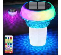 Flotteur de chlore de piscine avec lampe à capteur de lumière solaire (s'allume uniquement à l'obscurité), distributeur flottant pour tablettes de 7,6 cm (tablettes non incluses), support de chlore