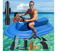 Flotteur de Piscine Gonflable motorisé, Bateau de Jet Ski électrique Pliable avec Scooter sous-Marin Amovible de 500 W, Bateau en PVC à Double aileron(Motorboat+700wpro 16a Thruster)