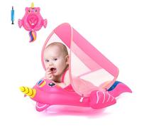 Flotteur gonflable licorne pour bébé avec auvent de 3 à 6 à 12 mois pour bébé fille et tout-petit - Bouée de piscine pour bébé - Siège gonflable pour bébé - Avec auvent d'ombrage - Pour 6-12-18-36