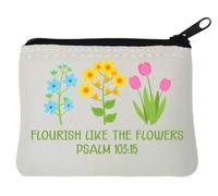 Flourish Like The Flowers Psaume 103 15 Porte-monnaie en néoprène Blanc 10 x 11 cm