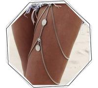 Flovel Chaîne de corps superposée Boho Argent Pièce Pendentif Jambe Chaînes Élastique Rave Cuisse Chaîne Vintage Bikini Corps Bijoux Accessoires pour Femmes et Filles