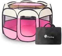 Floving Parc Portable Pliable pour Animaux de Compagnie, Cage pour Chat, pour intérieur et extérieur, Tente pour Animaux de Compagnie et Chiot (L, Rose)