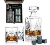 Flow Barware Coffret cadeau carafe à whisky et verres | Carafe à whisky 750 ml, lot de 2 verres à whisky | Pierres à whisky et boîte en bois | Coffret cadeau whisky pour homme