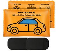 Flow fire Lot de 2 déshumidificateurs pour voiture de 400 g, déshumidificateur réutilisable pour voiture et tapis antidérapant, coussins déshumidificateurs en gel de silice pour voiture et maisons