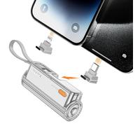 Flow Mini Portable Charger, 5000mAh Small Power Bank with Changeable Plugs and Built in Cable, Dual Output USB-C External Battery Compatible with iPhone 15/14/13, iPad, Galaxy S24/23 Ultra