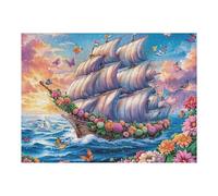 Flower Ancient Sailing Ship Puzzles 500 Pièces pour Adultes Qualité Supérieure Décoration Intérieure Artistique Relaxant Famille Challenge Difficile 3D 500 PCS