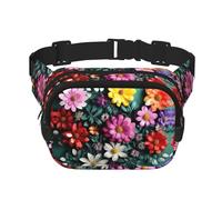 Flower Art Sac banane à fermeture éclair avec sangle réglable pour jogging, cyclisme, Noir , Taille unique