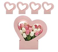 Flower Bag - Heart-Shaped Bouquet Holder, 5-Piece Waterproof Foldable Carrier with Portable Handle, Valentines Floral Wrap, Mothers Day Gift Bag, Wedding Party Decoration for Girls Wife Girlfriend Mom