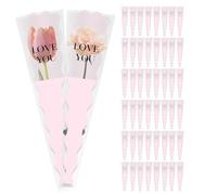 Flower Bags - 50 Piece Floral Wrap Sleeve Bouquet Packaging Set | Sacs De Bouquet De Fleurs | Couvertures Transparentes De Présentation De Cadeaux | Florist Supply For Wedding Birthday Mothers Fathers