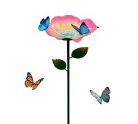 Flower Bee Bath, Feeder Stake, 24.8 inches Iron Butterfly Drinking Station with Build, Weather Resistant Outdoor Water Bowl, Pollinator Hydration Decor with Elegant Design, Backyard Lawn Use
