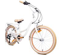 Flower Bike Vélo pour Une Fille 20 Pouces, Vélo Enfant 6-10 Ans, 6 Vitesses Shimano, vélo d'enfant Ans Hauteur réglable (Blanc Beige)