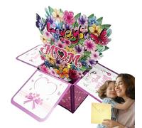 Flower Bouquet Cards | Cartes de voeux en 3D Fête des mères, bouquet | Merci carte, papier blanc et enveloppe, lumières et musique pour maman femme sœur fille grand-mère