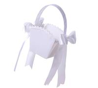 Flower Bridal Basket For Girls Small Size White Petal Holder With Handle Lace And Decorative Cream Fabric Flower Basket