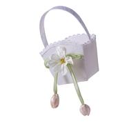Flower Bridal Basket For Girls Small Size White Petal Holder With Handle Lace And Decorative Cream Fabric Flower Basket