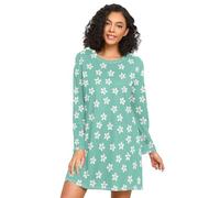 FLOWER - Chemise de nuit turquoise pour l'hiver, pyjama à manches longues, robe de pyjama douce pour femmes, taille XL