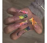 Flower Coffin Press On Nails Tips Français Faux Acryliques Faux Cortes Artificielles Pour Femmes Glues Acryliques Nail Pour Les Femmes Clear