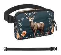 Flower Deer in the River-1886 Sac banane pour homme et femme avec sangle réglable, sac banane tendance pour voyage, plein air, course à pied, randonnée, multicolore, multicolore,