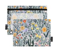Flower Dianthus Rosemary Grey Binder Pockets Fabric Pencil Case for Three Rings Binder Pockets with Waterproof for Children Storage Container