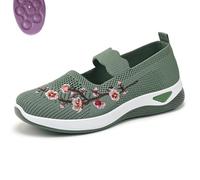 Flower Embroidered Slip on Knitting Flat Loafers for Women Comfortable Soft Sole Tennis Shoes Breathable Mesh Comfy Platform Non Slip Walking Sneakers (Green,38)