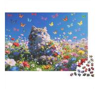 Flower Field Puzzle de 1000 Pièces Recyclable Paper Butterfly et Cat Senior Puzzles Accessoires de Jeu de Fête Great Gift Idea for Women and Men Both 70x50cm/1000pcs