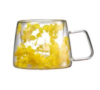 Flower Glass Mug-Double Wall Insulated Cup,200ml Dried Floral Coffee Mug