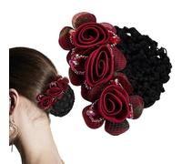Flower Hair Bun Cover, Elegant Snood Hairnet, Stylish Barrette Clip, 8x8x5cm, Secure & Breathable Design, Perfect for Bank Clerks and Waiters (Multicolor)