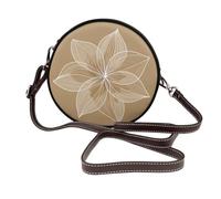 Flower Line Art Sac à bandoulière rond en cuir pour femme Beige minimaliste