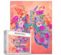 Flower Lungs 1000 Pièces Jigsaw en Bois - Puzzle Anatomie Abstrait Pour Adultes avec Fleurs en Fleurs Lung-Floral "Breathe" Art Cadeau