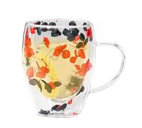 Flower Mug - Double Wall Glass, Aesthetic Coffee Cup | Dried Flower Design, Heat Resistant Handle for Hot Beverages, Cold Drinks, Tea Moments, Use, Home Serving, Gift Ideas