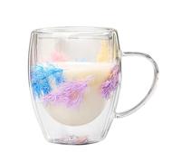 Flower Mug - Glass Coffee Cup, Floral Tea Mug | Heat Resistant Handle, Dried Flower Wall Design for Hot Drinks, Cold Brew, Home Use, Setting, Beverage Serving, Gift Presentation