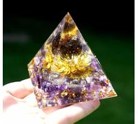 Flower of Life Orgonite 60 mm Sphère en cristal fumé avec améthyste cristal pyramide orgonite Reiki Healing Meditation Pyramide