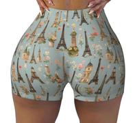 Flower Paris Tour Eiffel Imprimé Flexible Élastique Confortable Short de sport Taille haute Contour Exercice Course, Noir , S