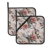 Flower Paris Tour Eiffel Lot de 2 maniques imprimées avec poches et maniques antidérapantes résistantes à la chaleur pour four 20,3 cm