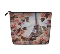 Flower Paris Tour Eiffel Multi Fonctionnel Sac de Maquillage en Lin Simple Couche Sac de Rangement Cosmétique Mode et Pratique, Noir , Taille unique