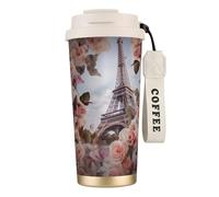Flower Paris Tour Eiffel Tasse à café à double paroi en acier inoxydable 316, durable, isolée et élégante pour les amateurs de café et de thé