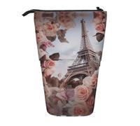 Flower Paris Tour Eiffel Trousse à crayons rétractable verticale facile à utiliser Taille réglable selon les besoins, Noir , Taille unique, Cartable