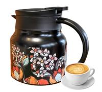 Flower Pattern Coffee Pot - Insulated Stainless Steel Teapot, Thermal Carafe With Heat Preservation, Easy Pour Spout, Comfortable Grip | Hot Drink Server For Tea Beverage Kitchen Home Office Breakfast
