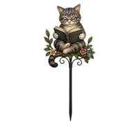 Flower Pot Decorations - Animal Reading Garden Stake Metal