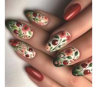 Flower Press On Nails Spring Court Faux Avec Designs Floraux Stick On Glossy Artificiel 24pcs Femmes Nail Art