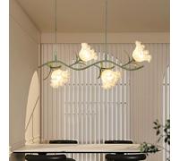 Flower Room Nordic Green Floral Chandelier Linear Pendant Light Fixtures Vintage Long Hanging Lamp for Kitchen Island Dining Pool Table Farmhouse