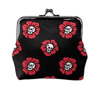 Flower Skull Wallet for Women Coin Purse Kiss Lock Change Purse Wallet Card Holder Buckle Purse Cute Small PU Leather Pocket Wallet for Women Ladies Clutch Purse Happy Squirrel