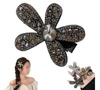 Flower Sparkling Rhinestone Hair Clip,Luxury Fancy Crystal Bridal Hair Clips,Non-Slip Strong Hold Hair Barrette for Thick Hairs,Elegant Hair Wedding Accessories for Women (Black)