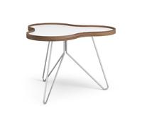 Swedese Table Flower 62x66 cm blanc. 45 cm. bord en noyer. structure chromée