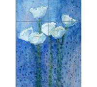 Flower White Tulips On Blue XL Giant Panel Poster (8 Sections) Fleur Bleu Affiche