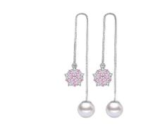floweragrant Femmes Argent Boucles D'Oreilles, Tempérament Coréen Longue Perle Rose Zircon Fleur D'Oreilles Pour Pendantes Frange Bijoux Boucle D'Oreille Brin