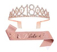 FLOWERBB Écharpe et diadème pour femme pour 18e anniversaire - Bandeau de princesse avec strass - Accessoires Happy Birthday, Meduim